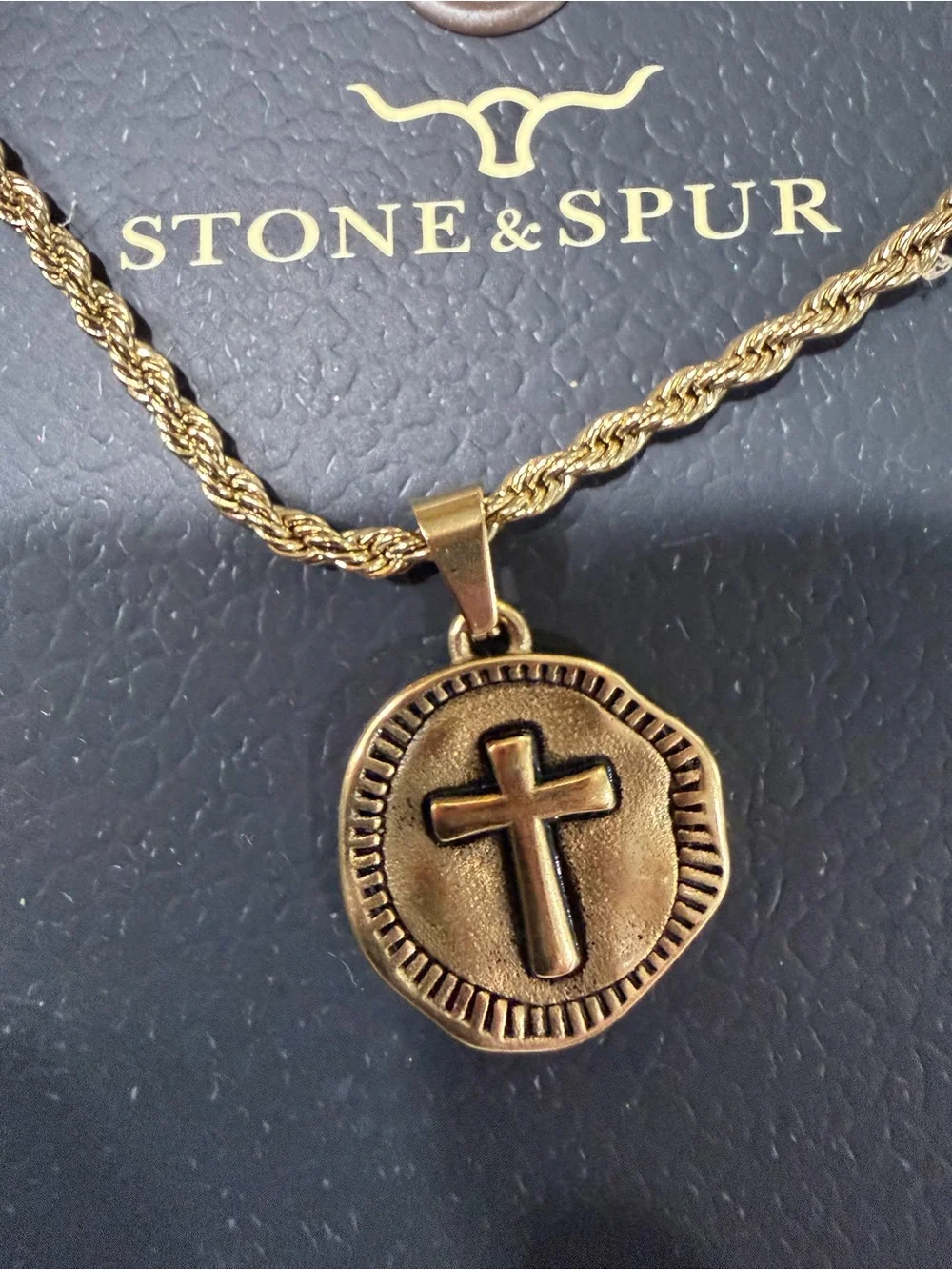 Stone & Spur Gold-Tone Cross Medallion Necklace | 22” Rope Chain | Western Boho